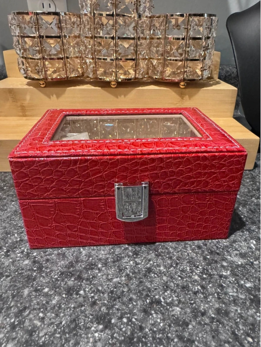 3 slotted watch storage, red, new in box